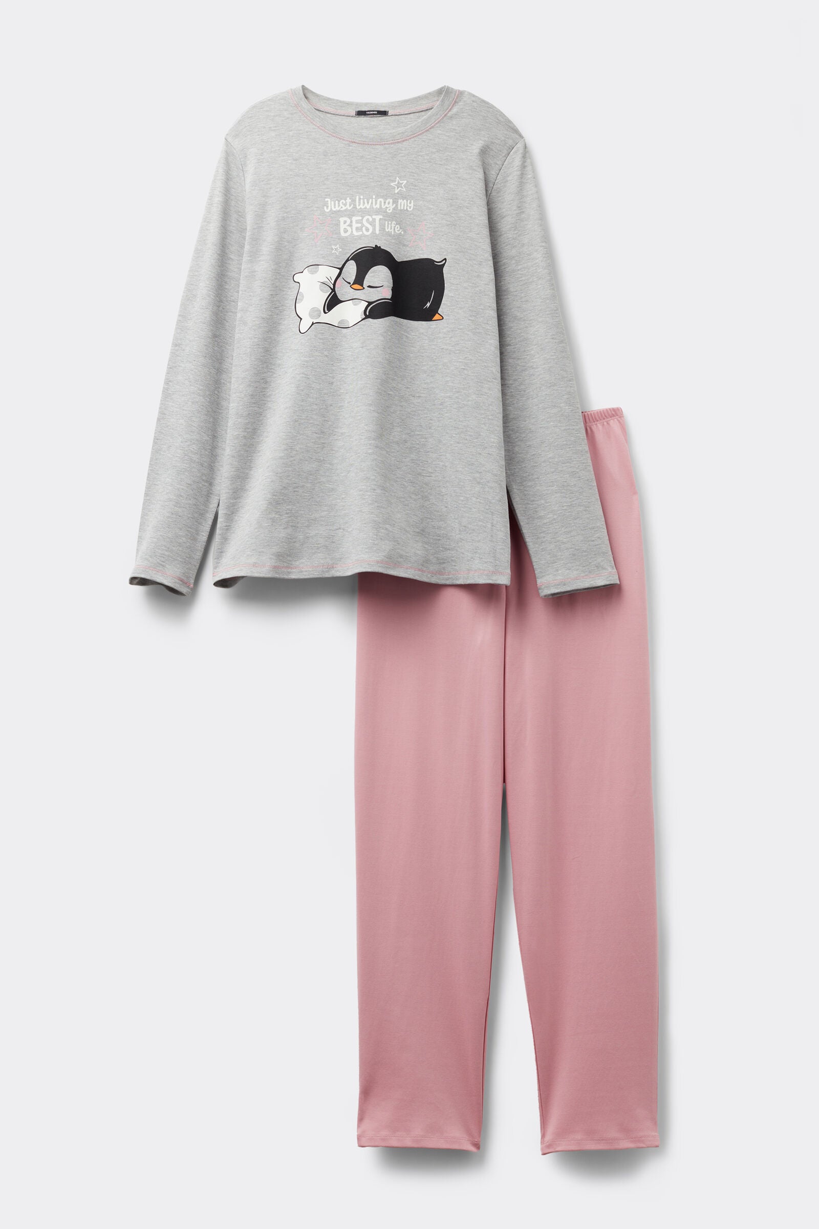 סט פיג'מה כותנה עם הדפס פינגווין