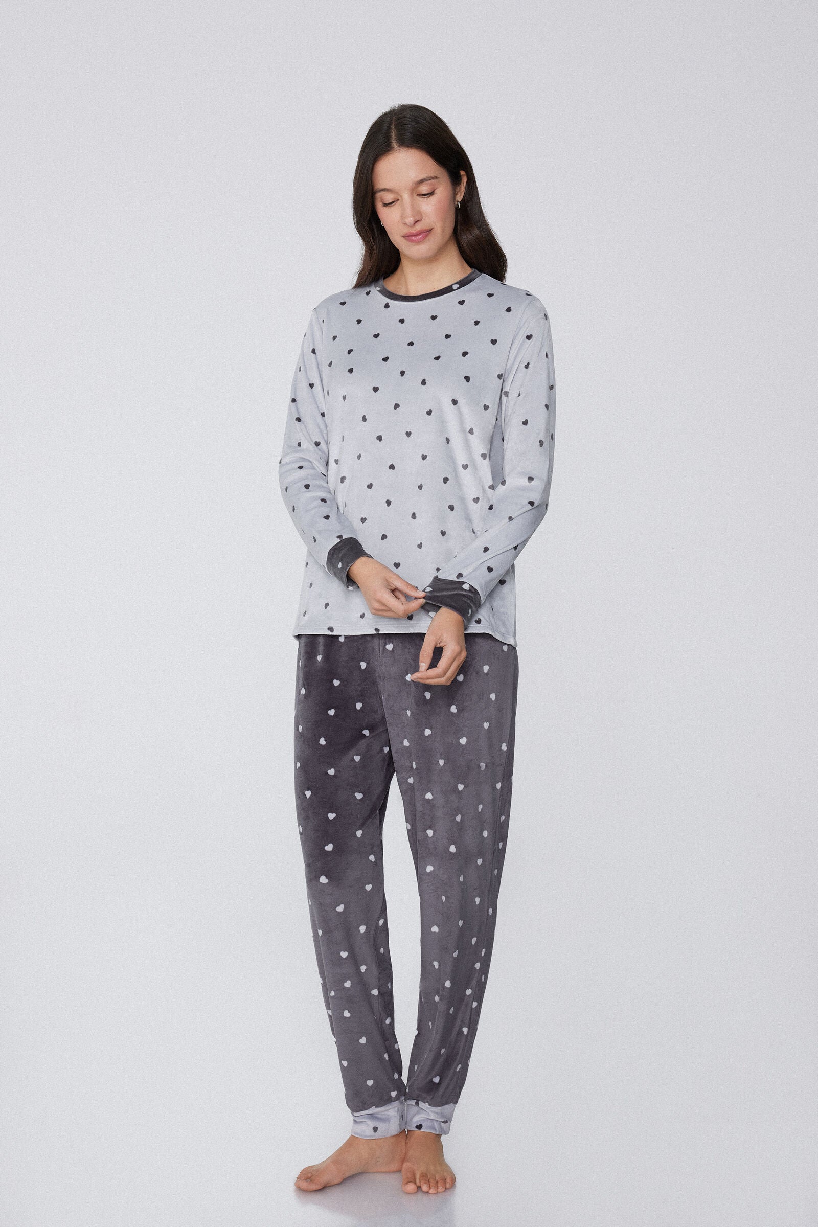 סט פיג'מה פליז Heart Print