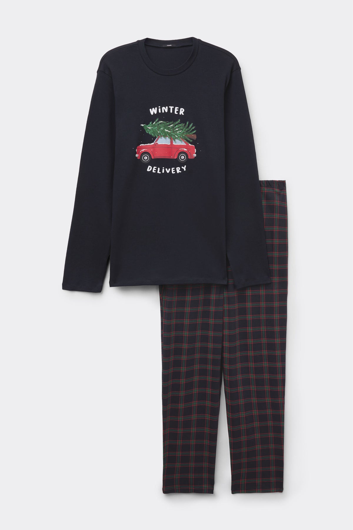 פיג'מה ארוכה מכותנה עבה עם הדפס חג המולד