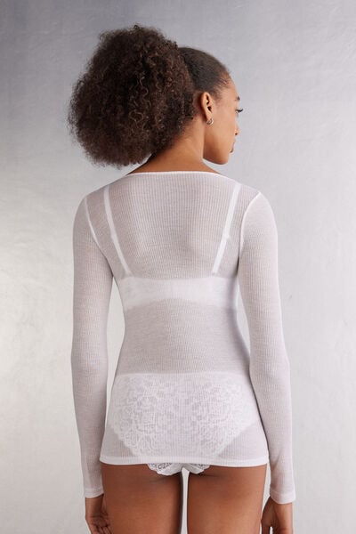 חולצת ריב קשמיר ארוכה עם צווארון סירה