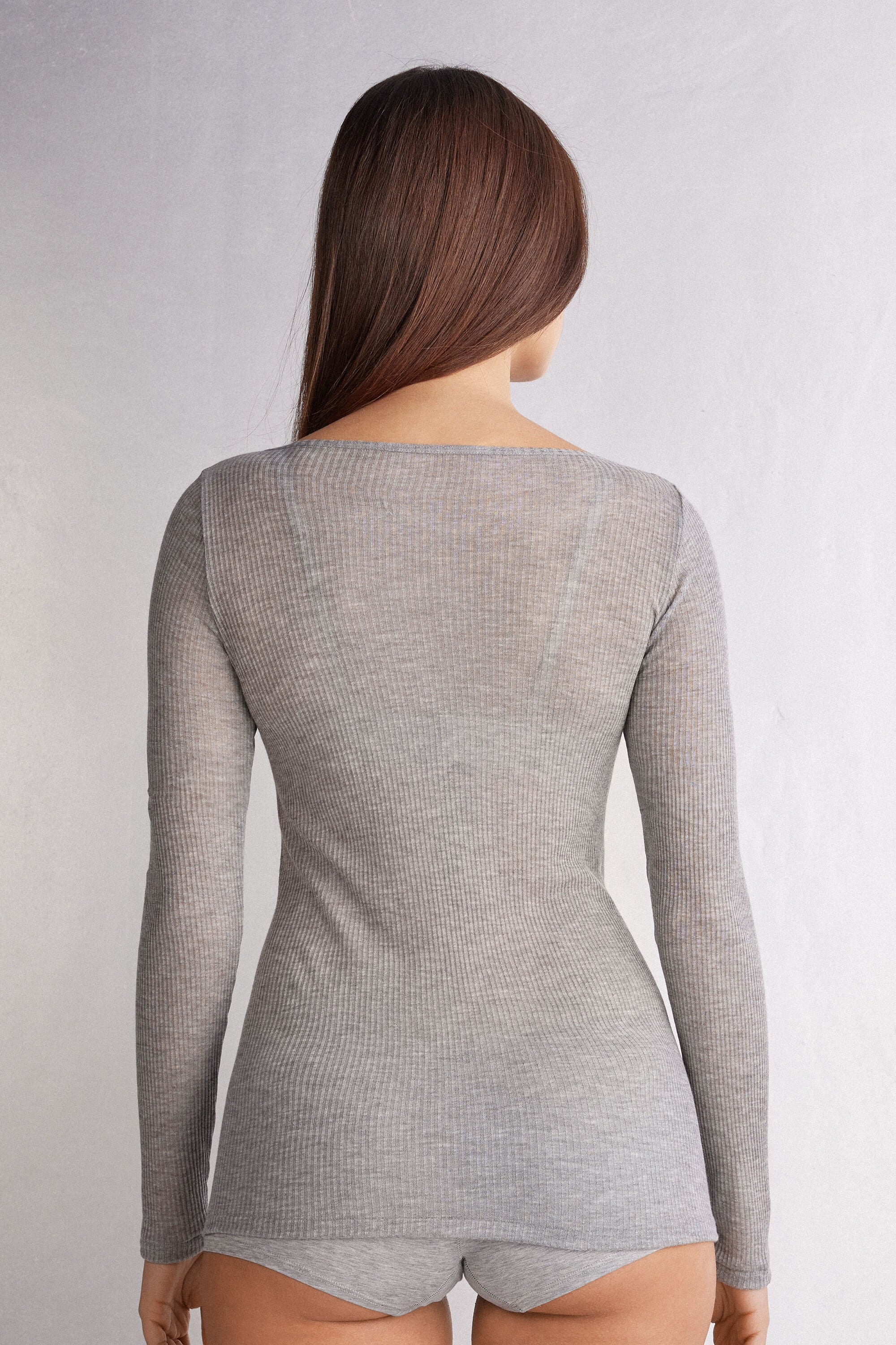 חולצת ריב קשמיר ארוכה עם צווארון סירה