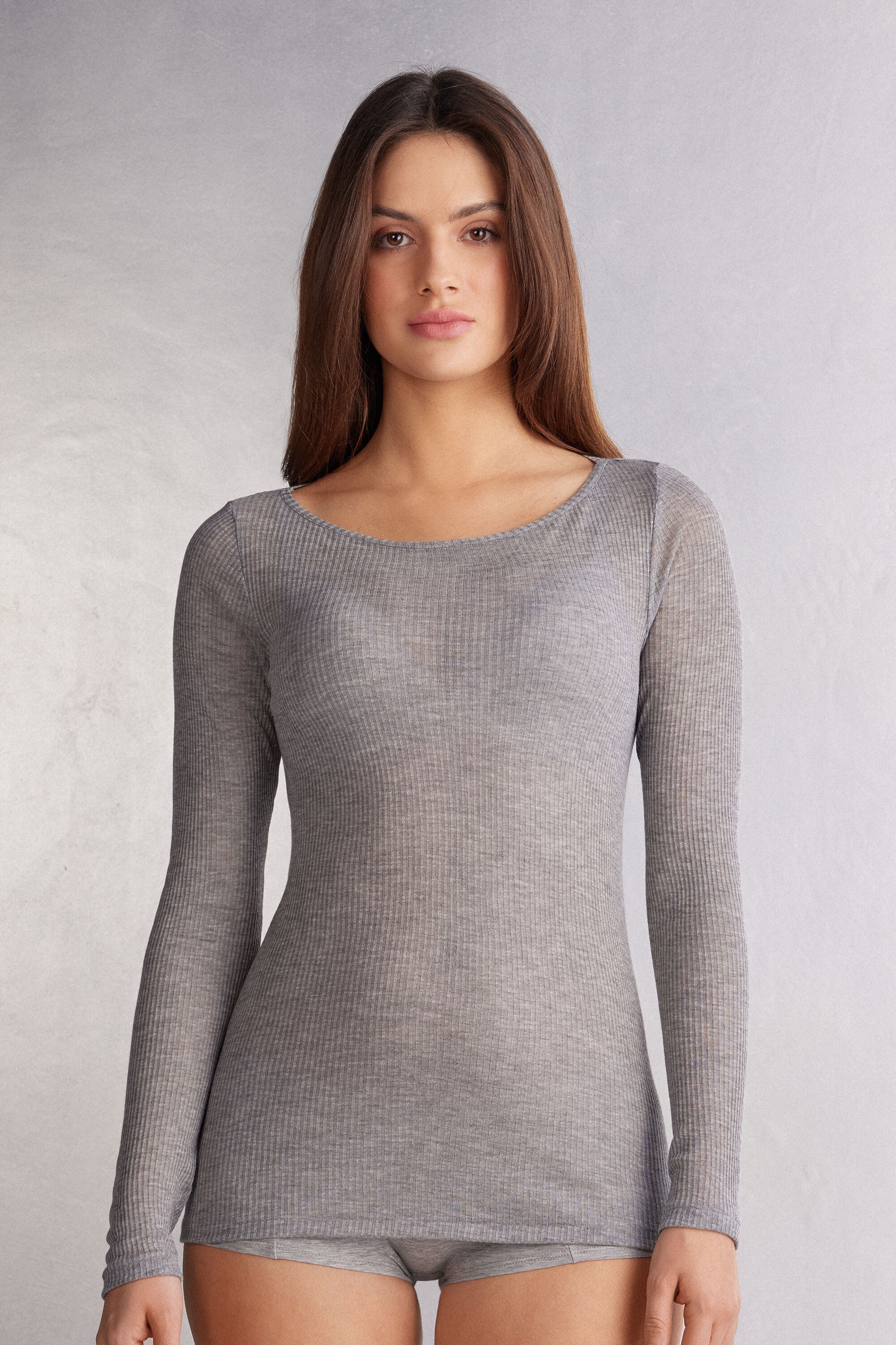 חולצת ריב קשמיר ארוכה עם צווארון סירה