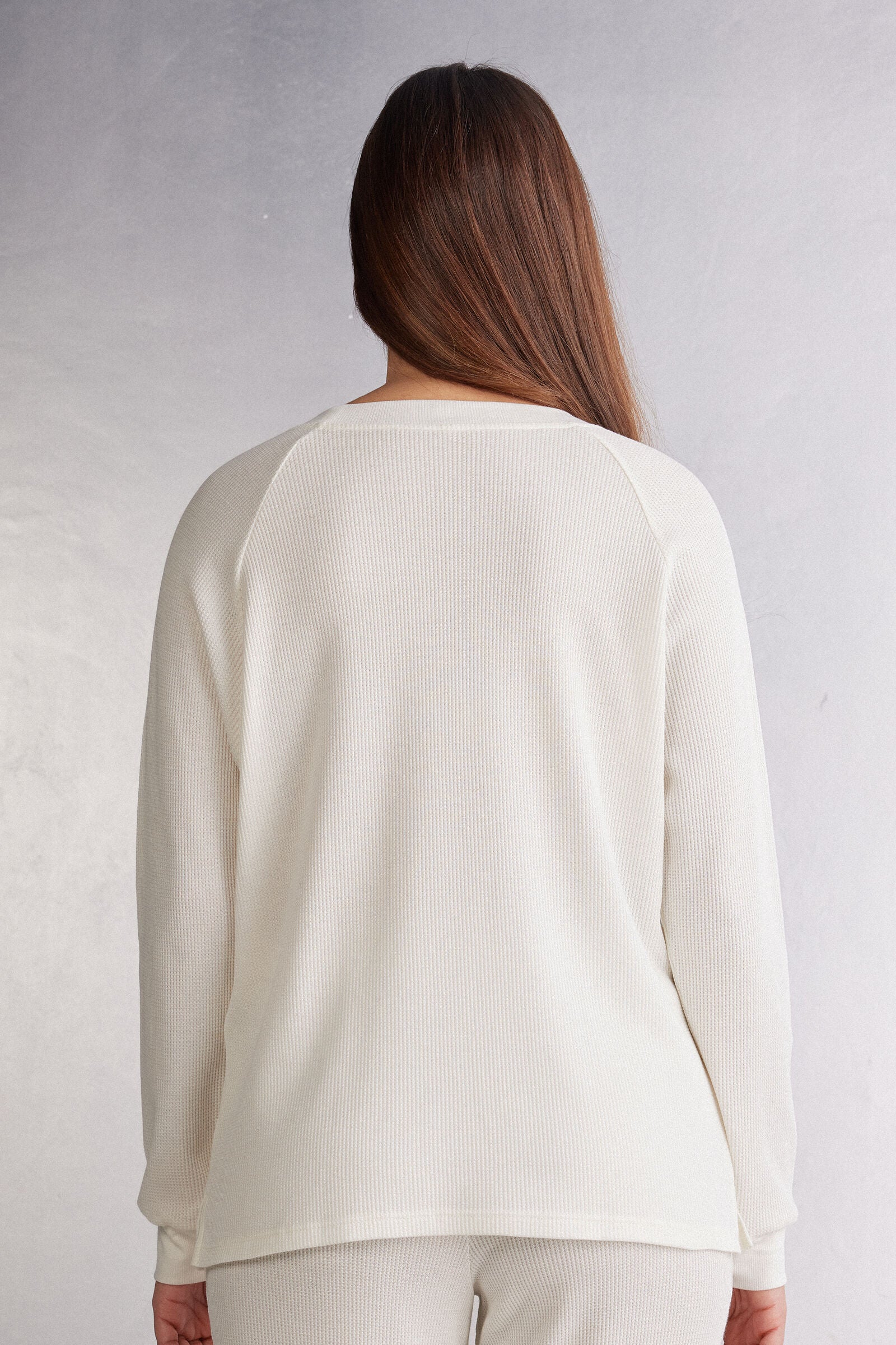 חולצה ארוכה מבד וופל עם גימורי רקמה