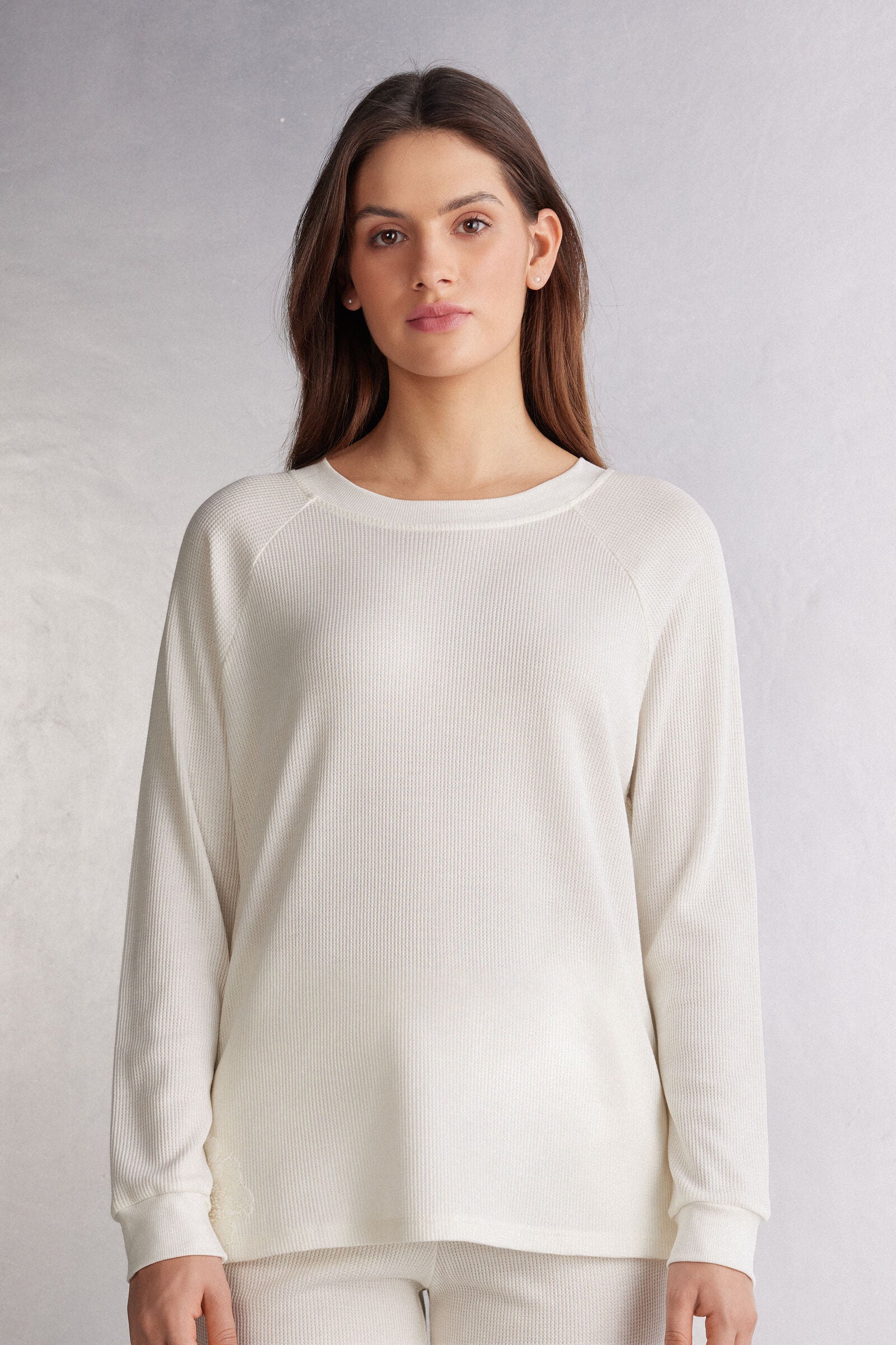 חולצה ארוכה מבד וופל עם גימורי רקמה