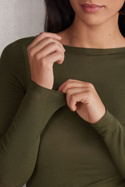 חולצת קשמיר ארוכה עם צווארון סירה