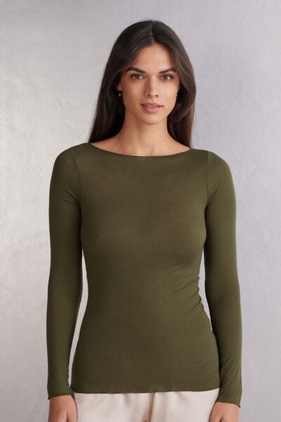 חולצת קשמיר ארוכה עם צווארון סירה