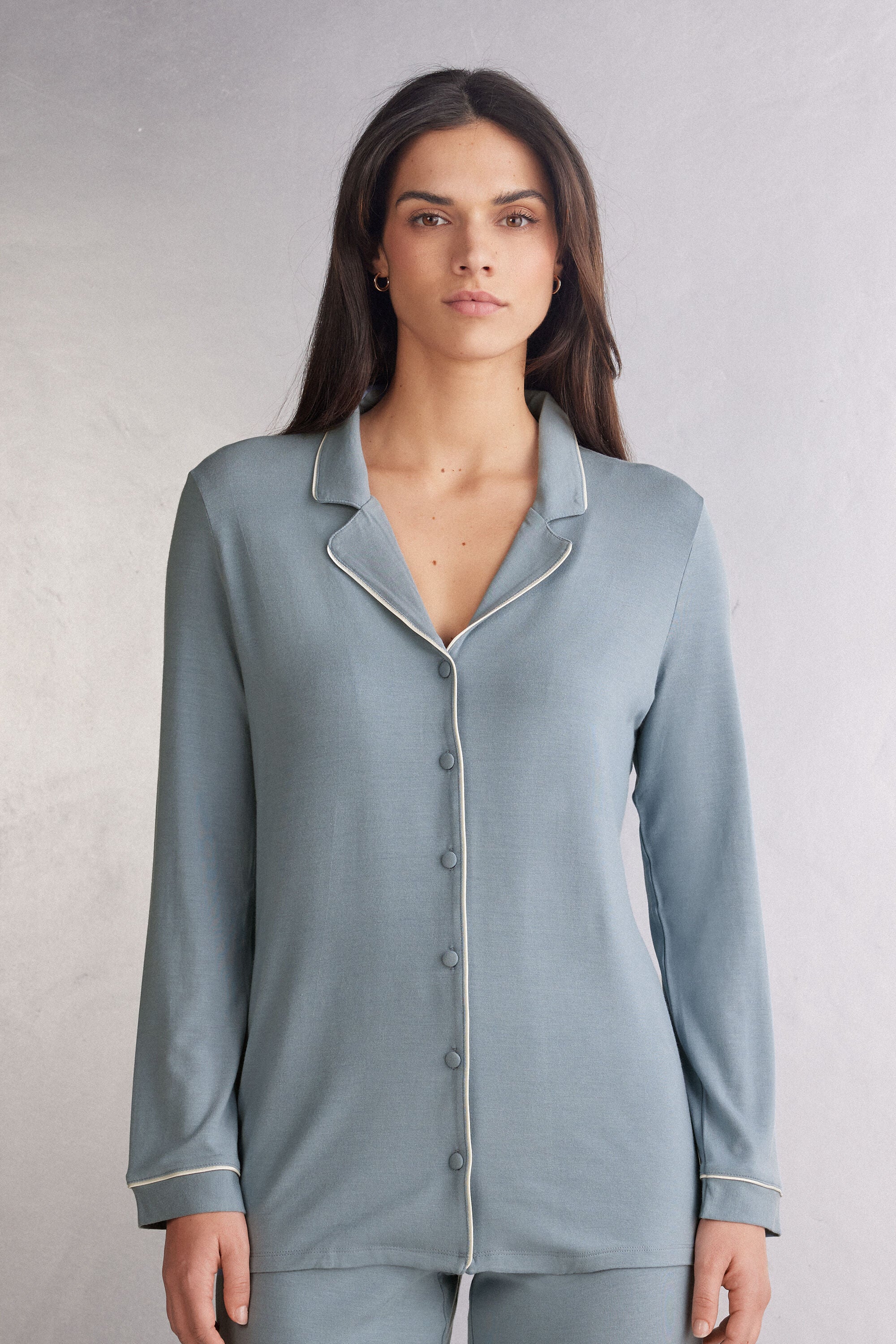 חולצת פיג'מה מכופתרת מיקרומודל