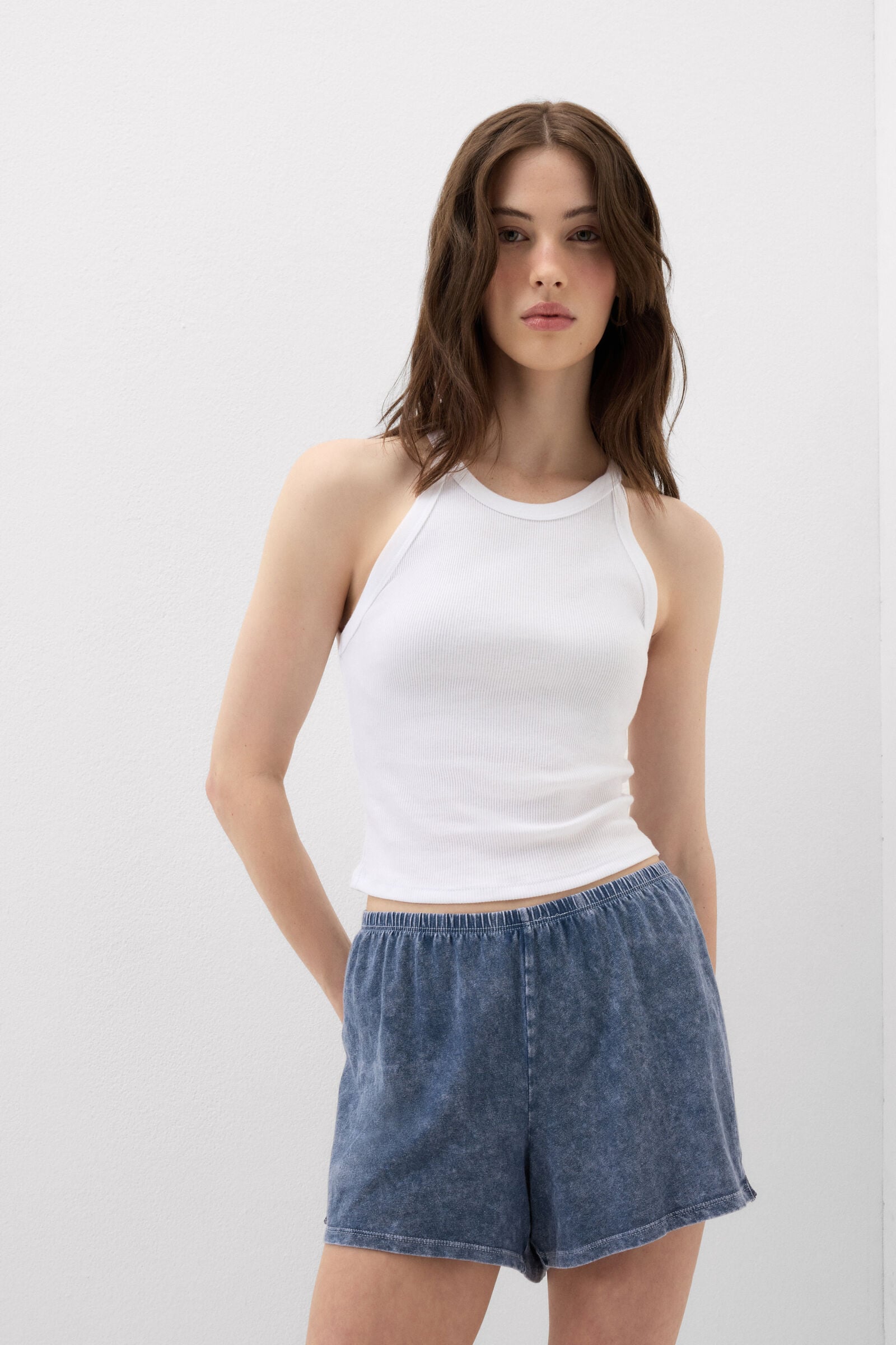 מכנסיים קצרים מבד כותנה בגימור תחרה Denim Romance