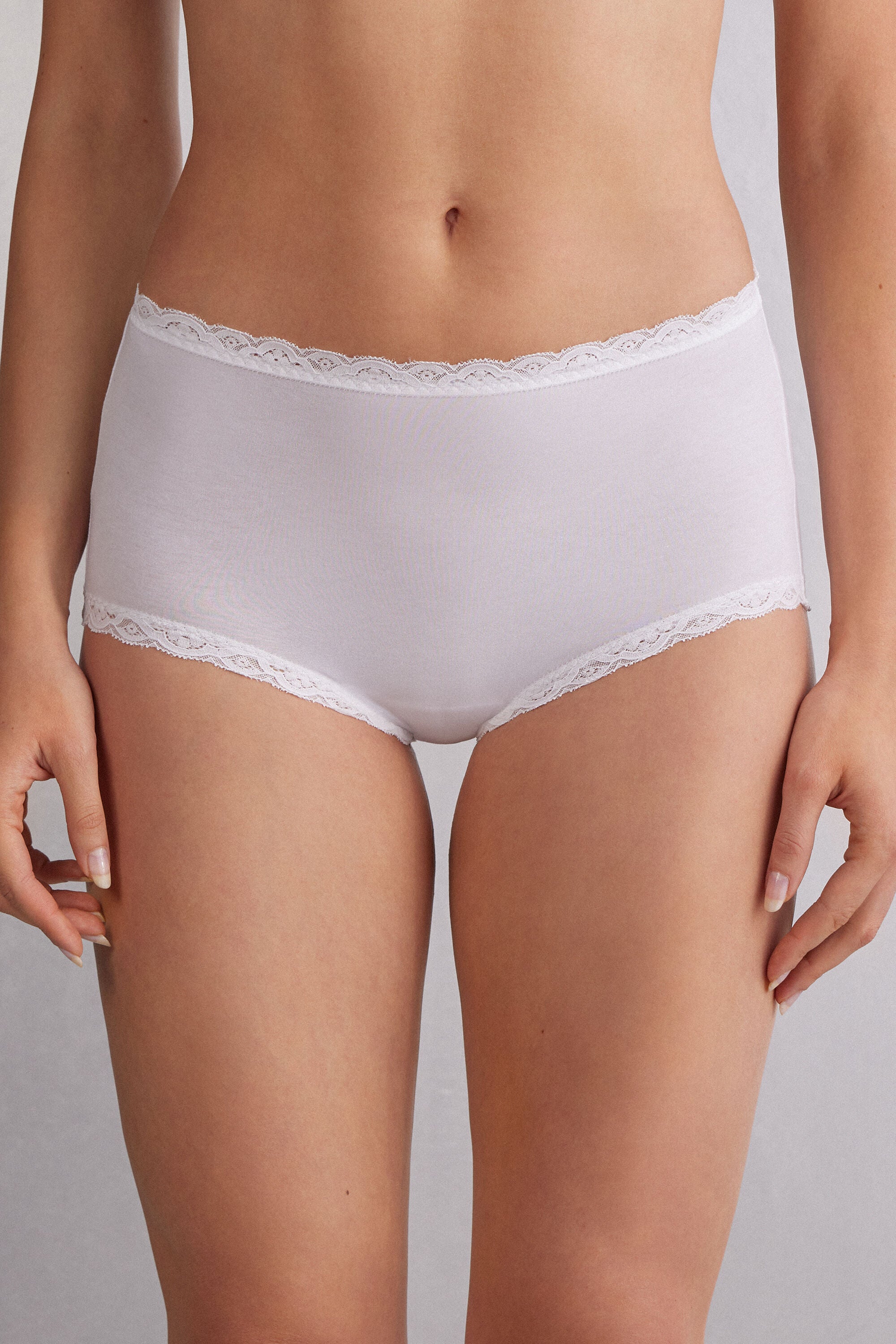 תחתונים צרפתיים כותנה ותחרה High-Waisted