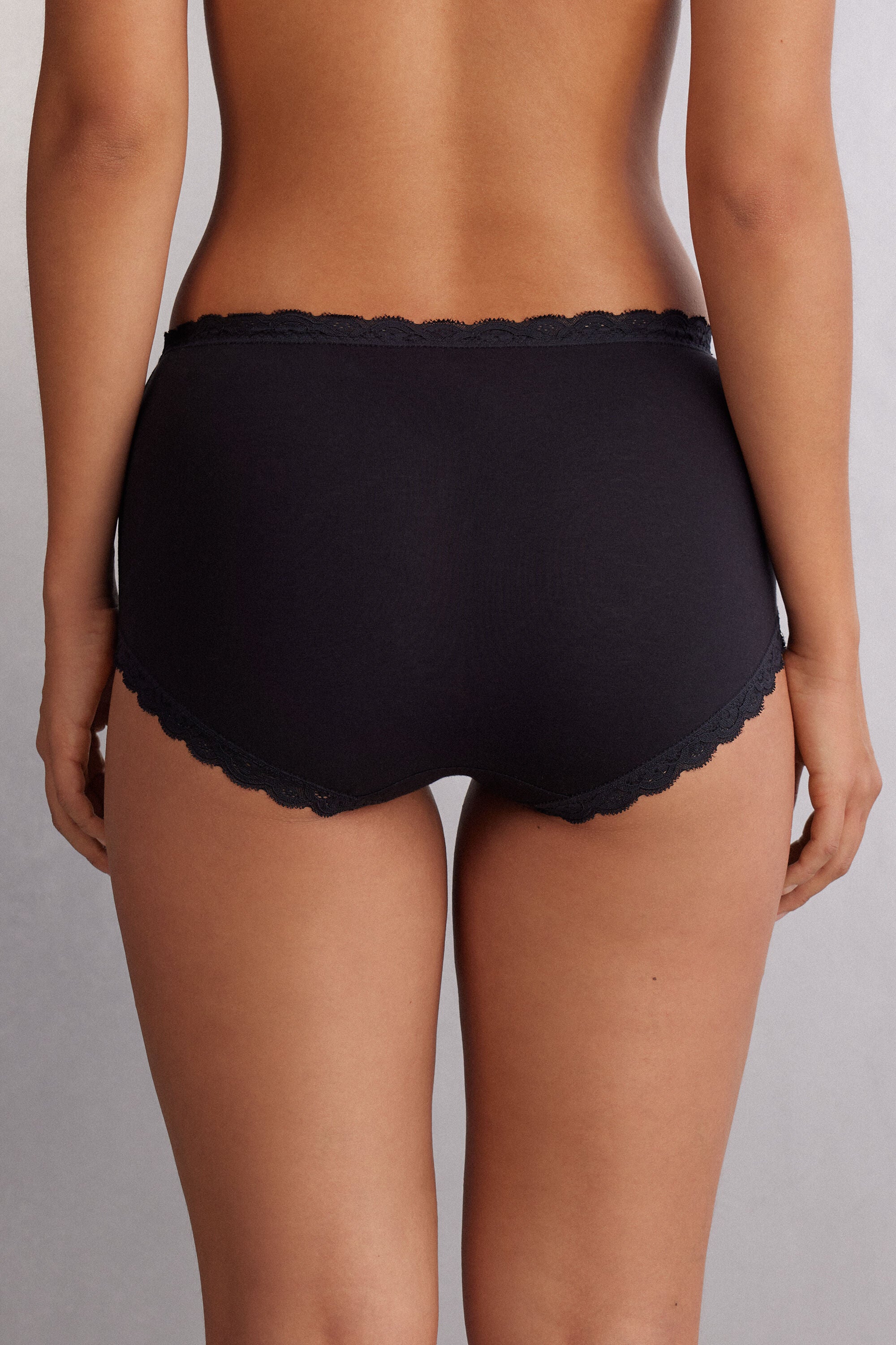 תחתונים צרפתיים כותנה ותחרה High-Waisted
