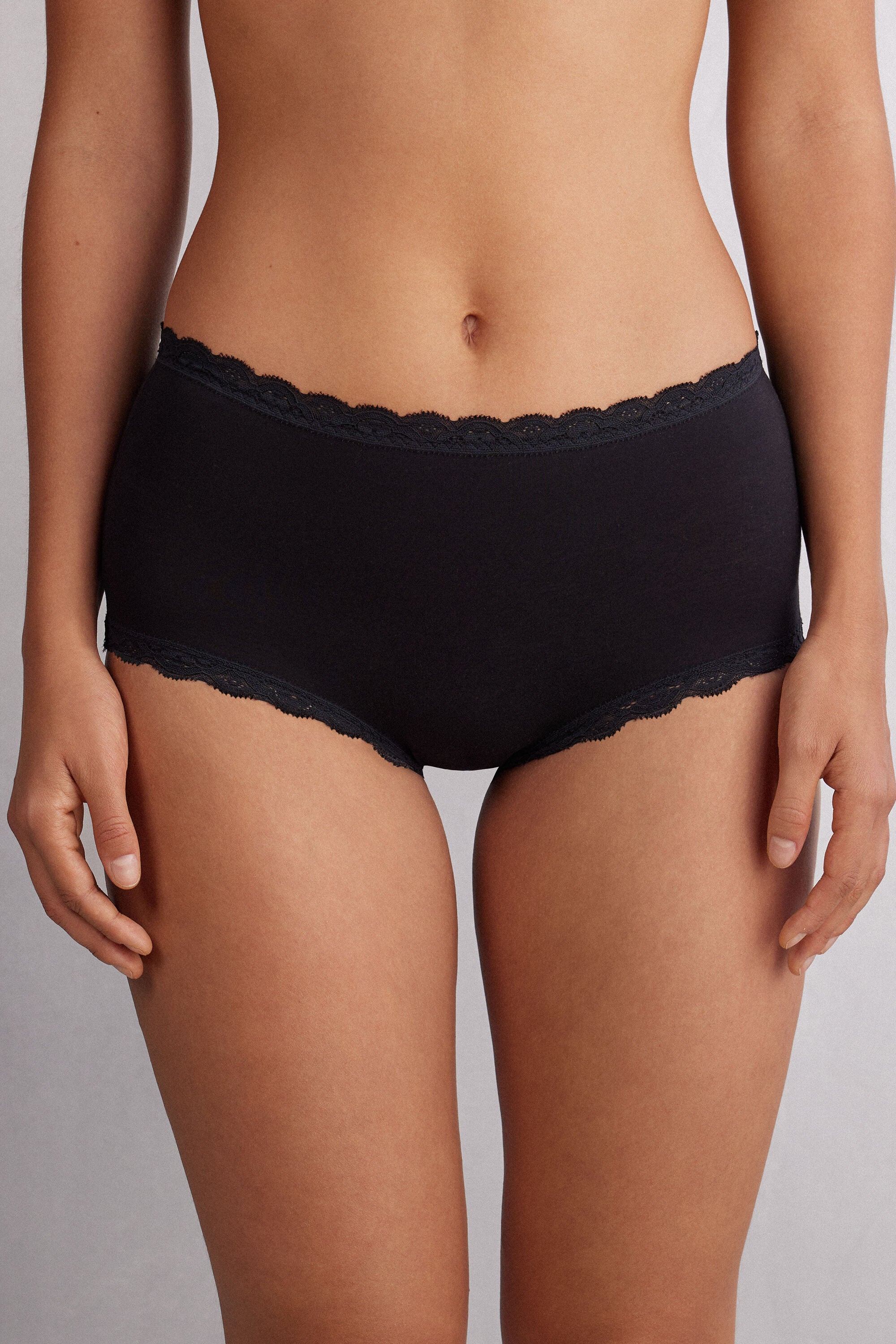 תחתונים צרפתיים כותנה ותחרה High-Waisted