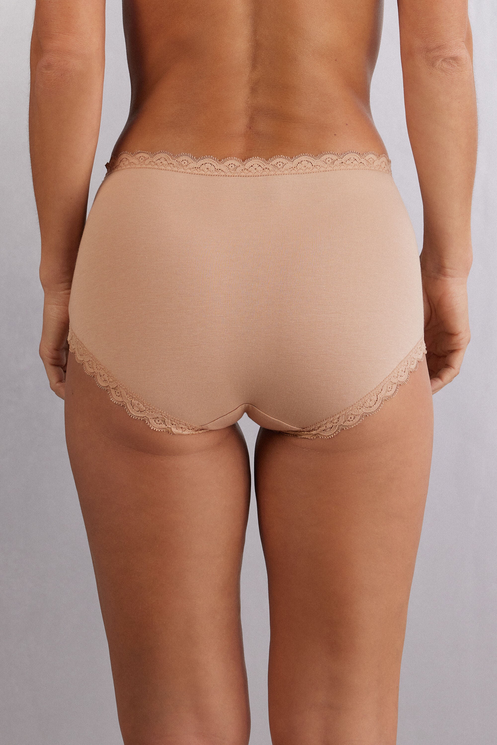 תחתונים צרפתיים כותנה ותחרה High-Waisted