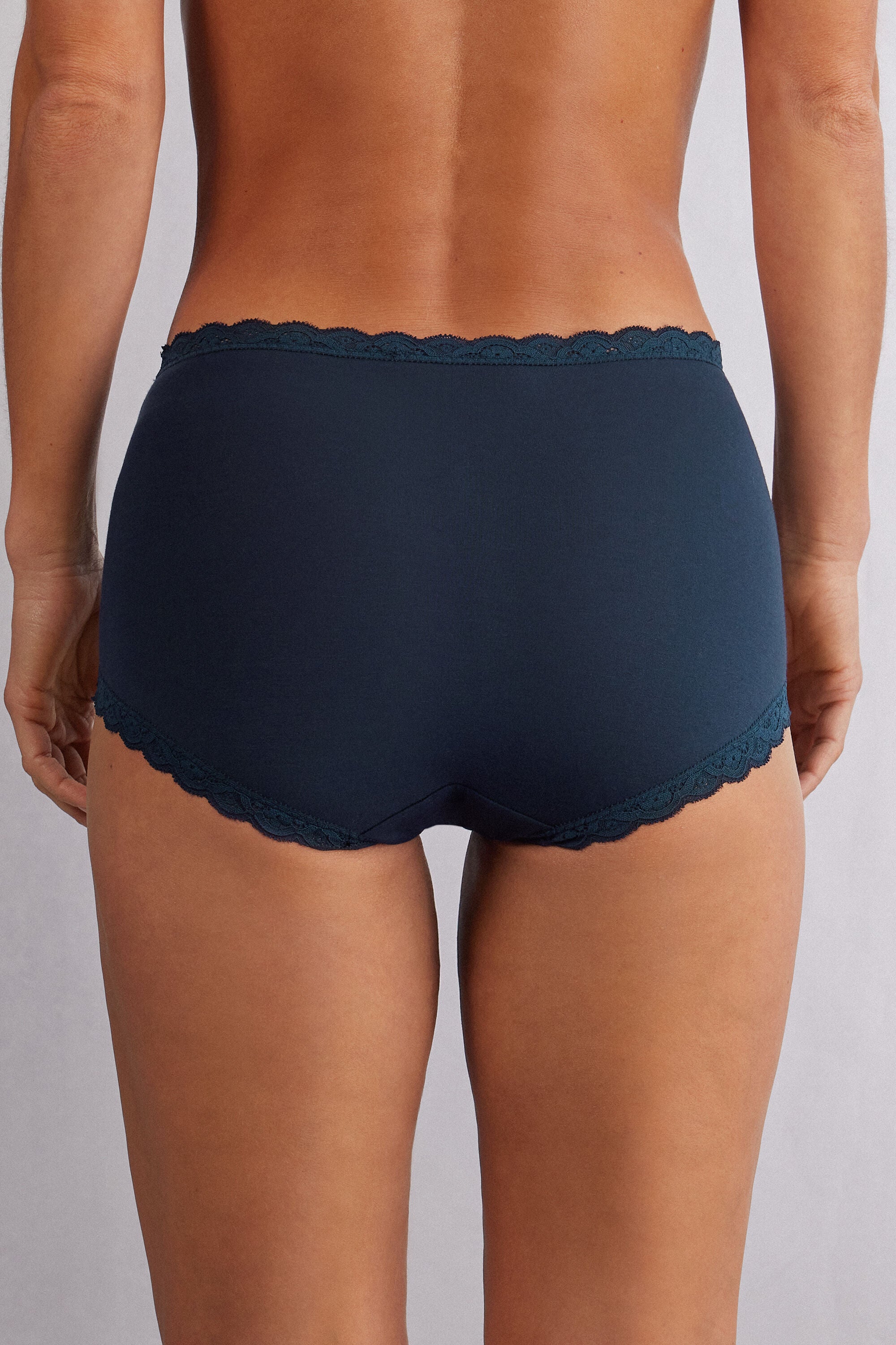 תחתונים צרפתיים כותנה ותחרה High-Waisted