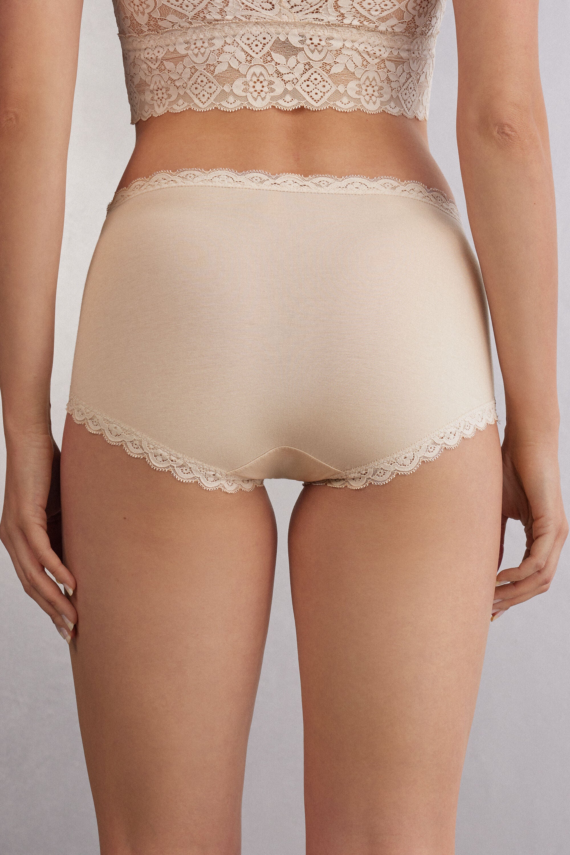 תחתונים צרפתיים כותנה ותחרה High-Waisted