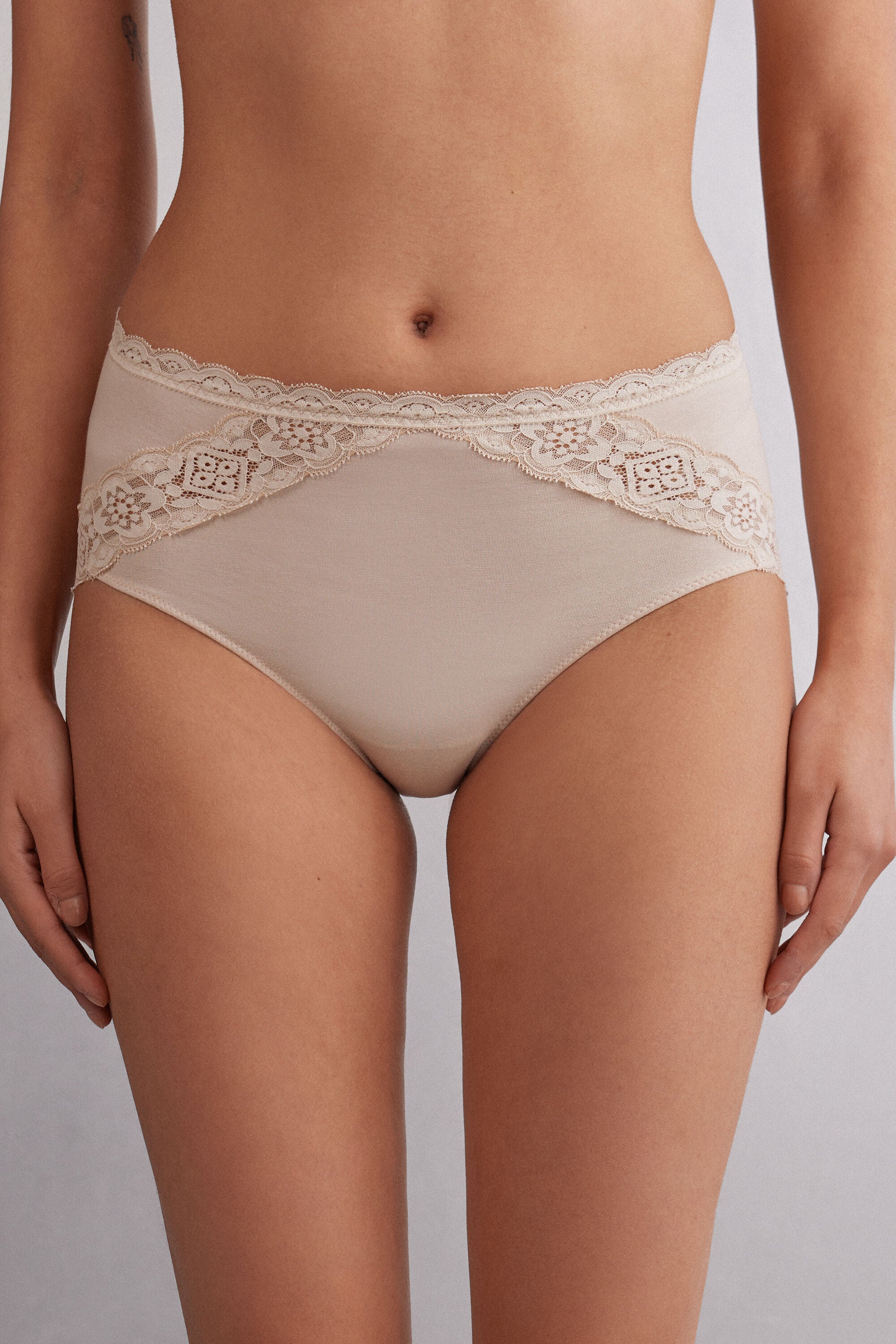 תחתוני כותנה ותחרה Semi-High Rise