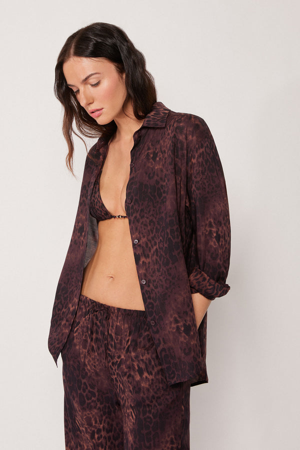 חולצה מכופתרת בהדפס Dark Animalier
