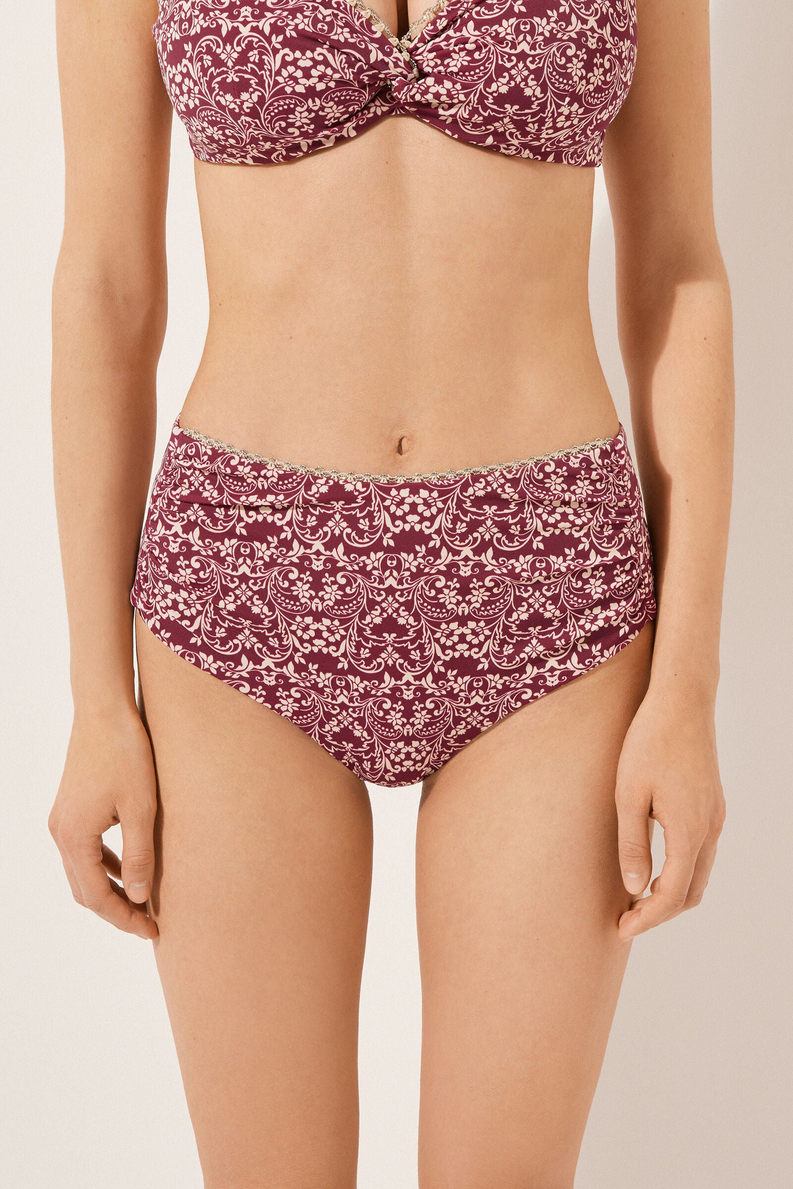 תחתוני ביקיני High-Waisted Botanic Bordeaux