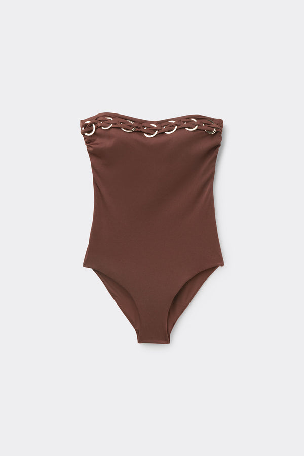 בגד ים סטרפלס שלם Brown Royal Essence