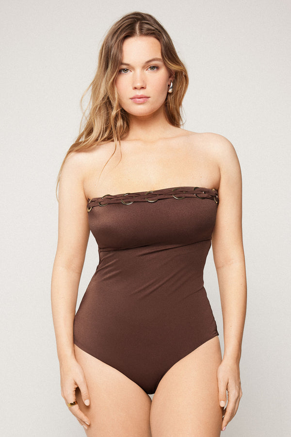 בגד ים סטרפלס שלם Brown Royal Essence