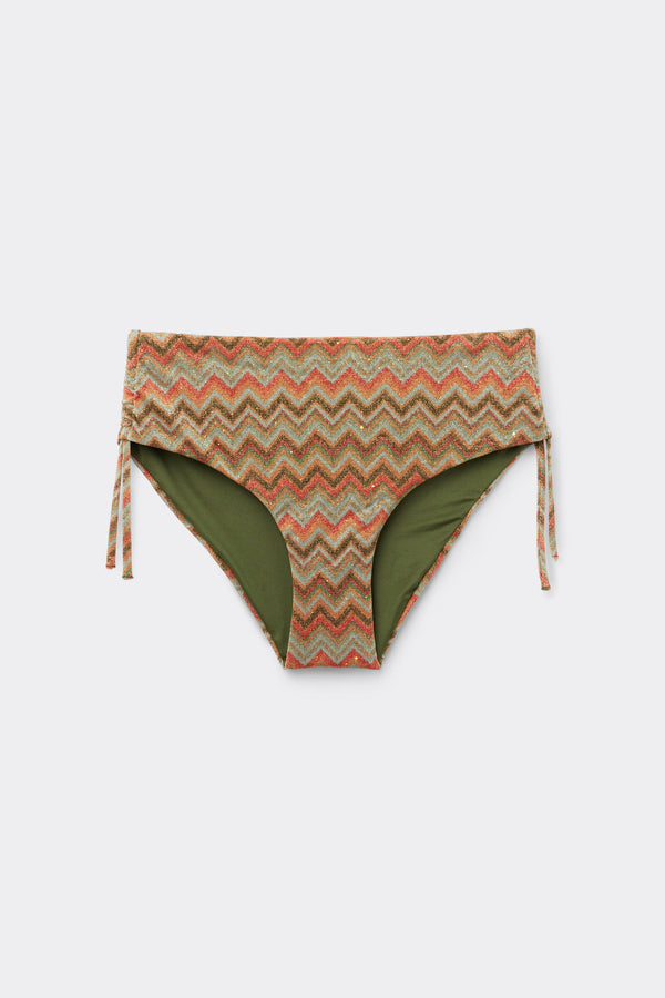 תחתוני ביקיני בגזרה גבוהה עם שרוך כיווץ Luxury Chevron