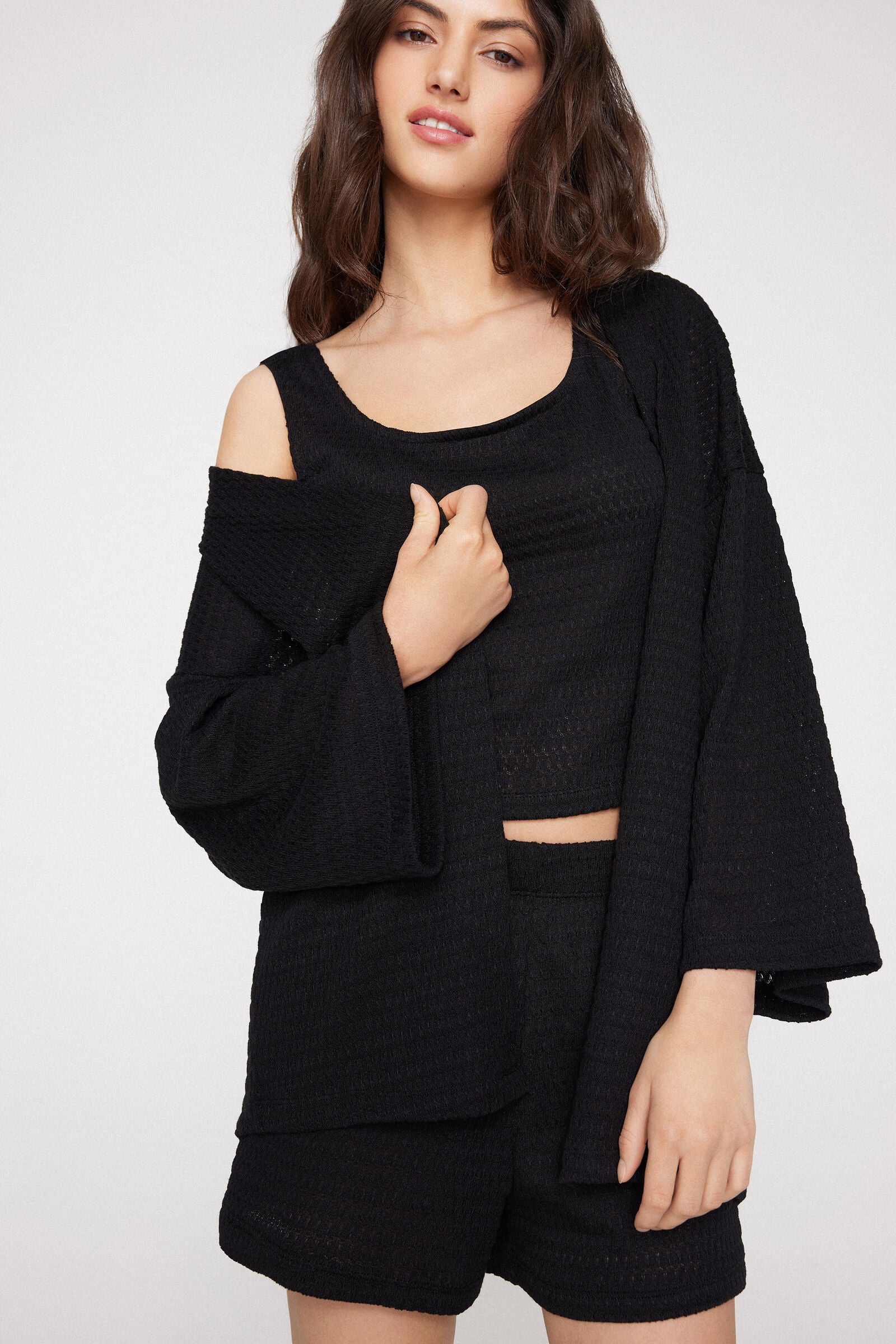 קרדיגן קימונו בסריגת קרושה