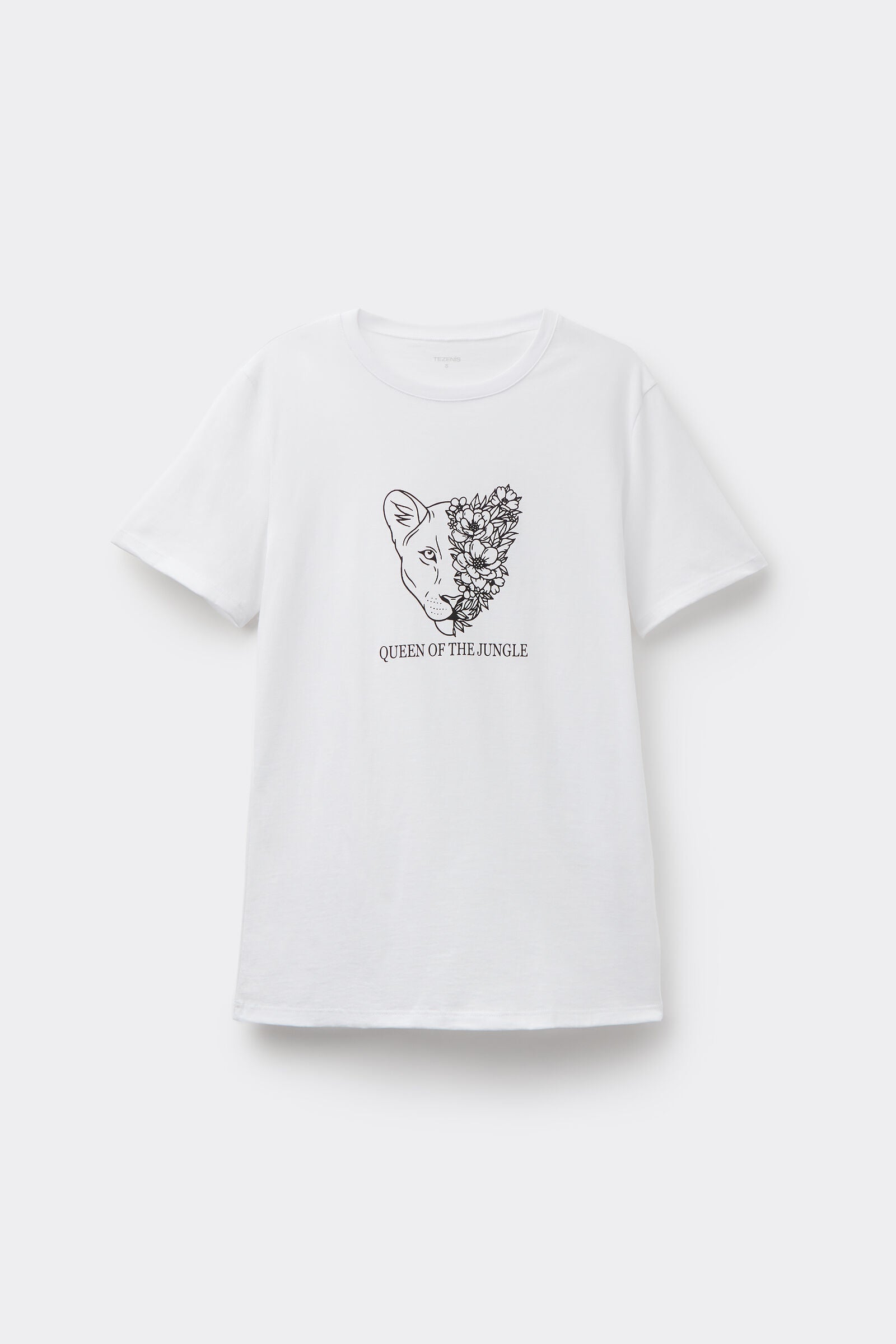 טי שירט כותנה קצרה עם הדפס בחזית