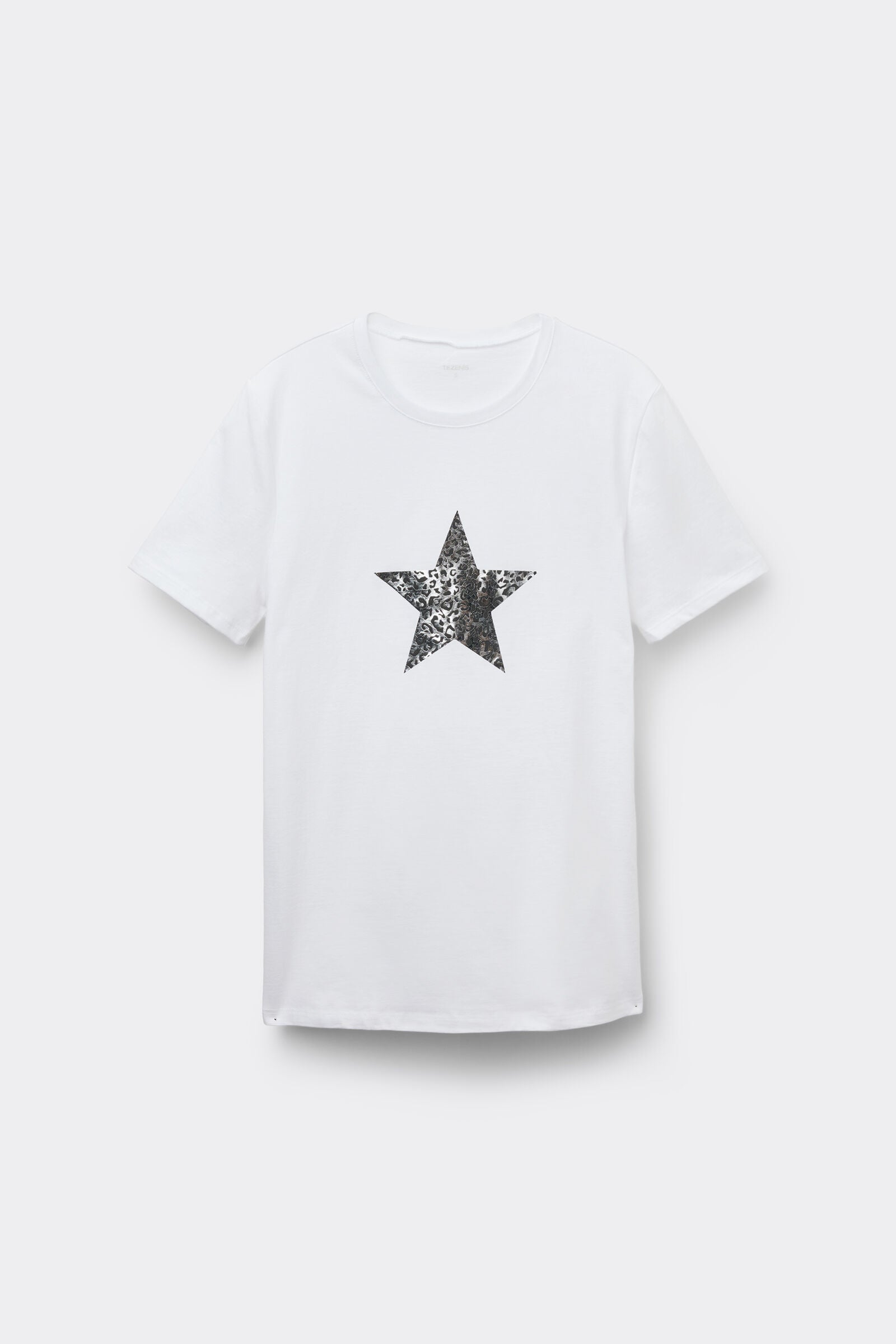 טי שירט כותנה קצרה עם הדפס בחזית