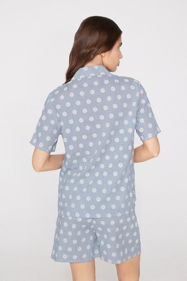 סט פיג'מה קצרה מבד קנבס עם הדפס