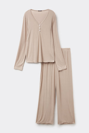 סט פיג'מה ארוכה Ribbed Viscose