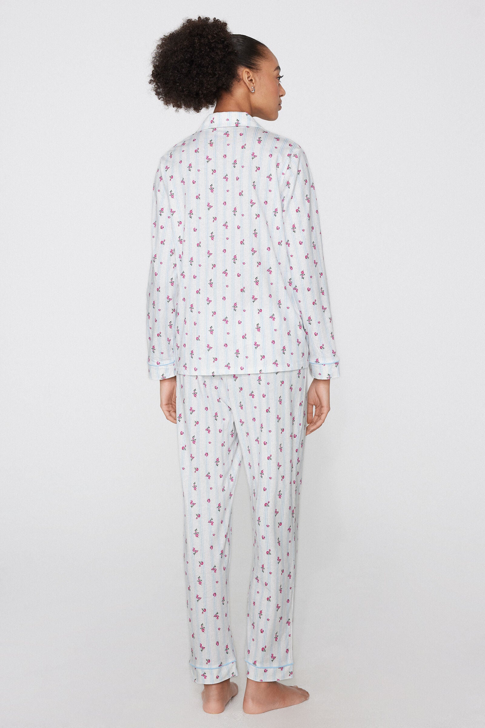 סט פיג'מה מבד כותנה בהדפס פרחים