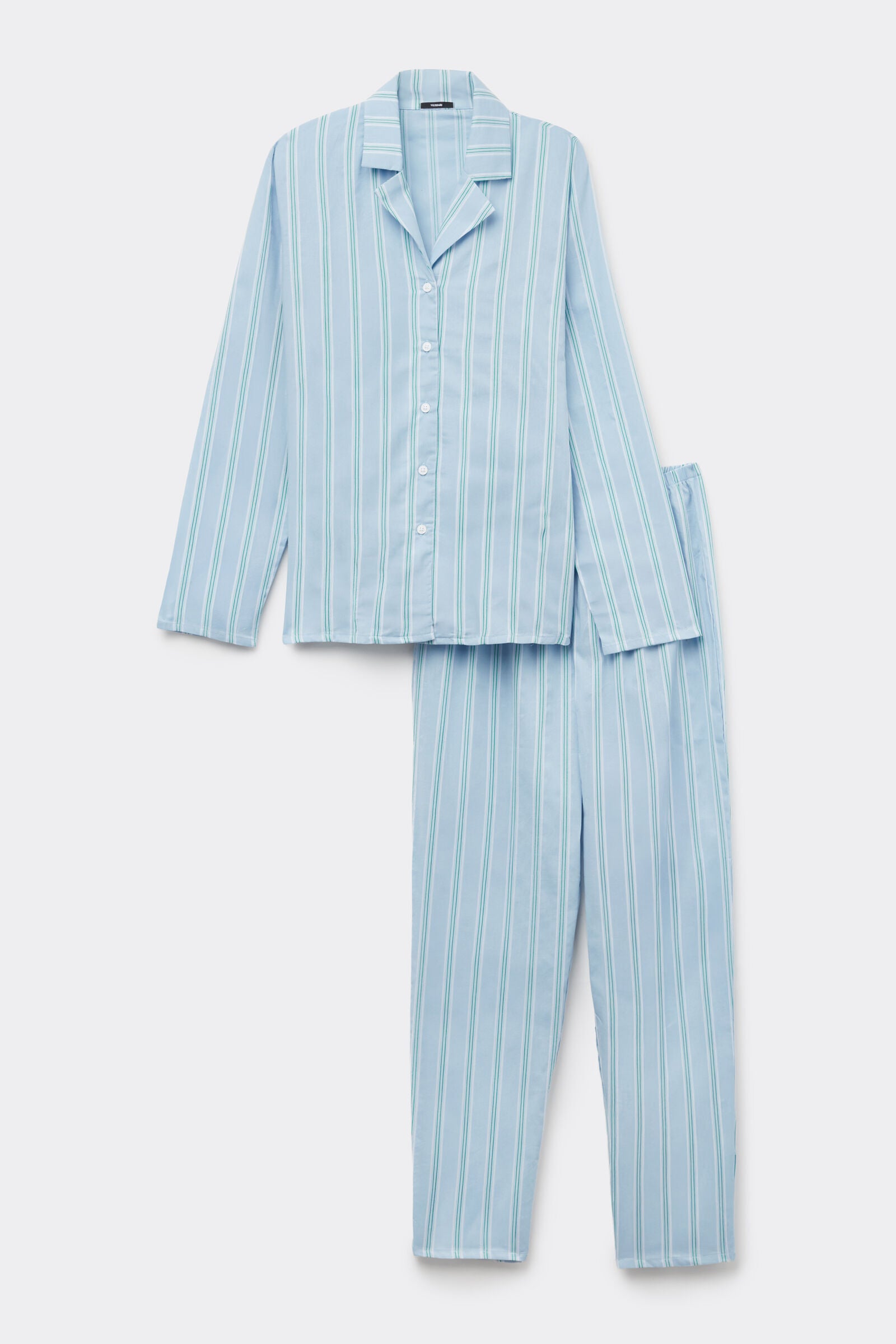 סט פיג'מה ארוכה מכותנת קנבס עם כפתרה בחזית