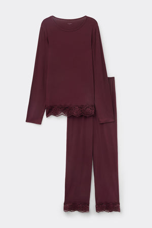 סט פיג'מה ארוכה Viscose with Lace