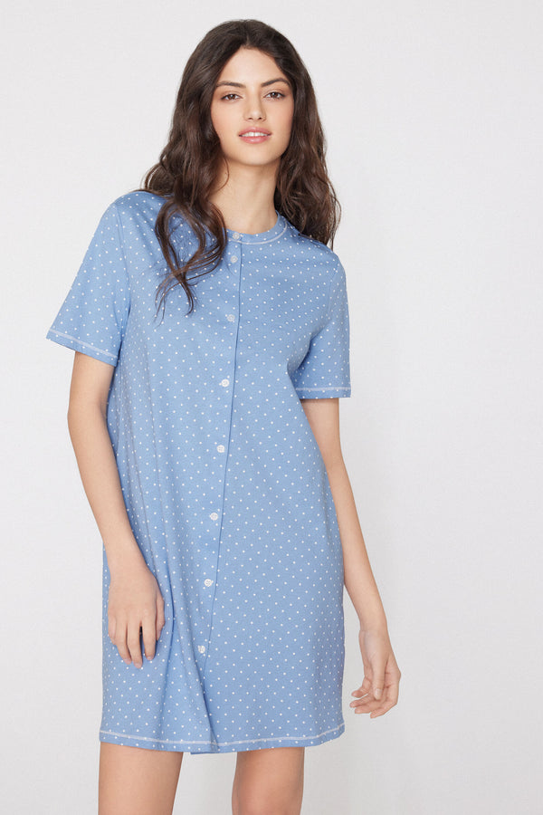 כותונת לילה קצרה בסגירת כפתרה  Polka Dot
