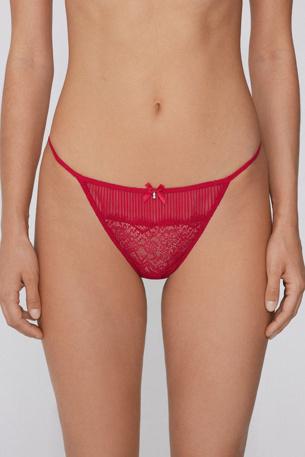 תחתוני חוטיני טנגה Red Pretty Pleated