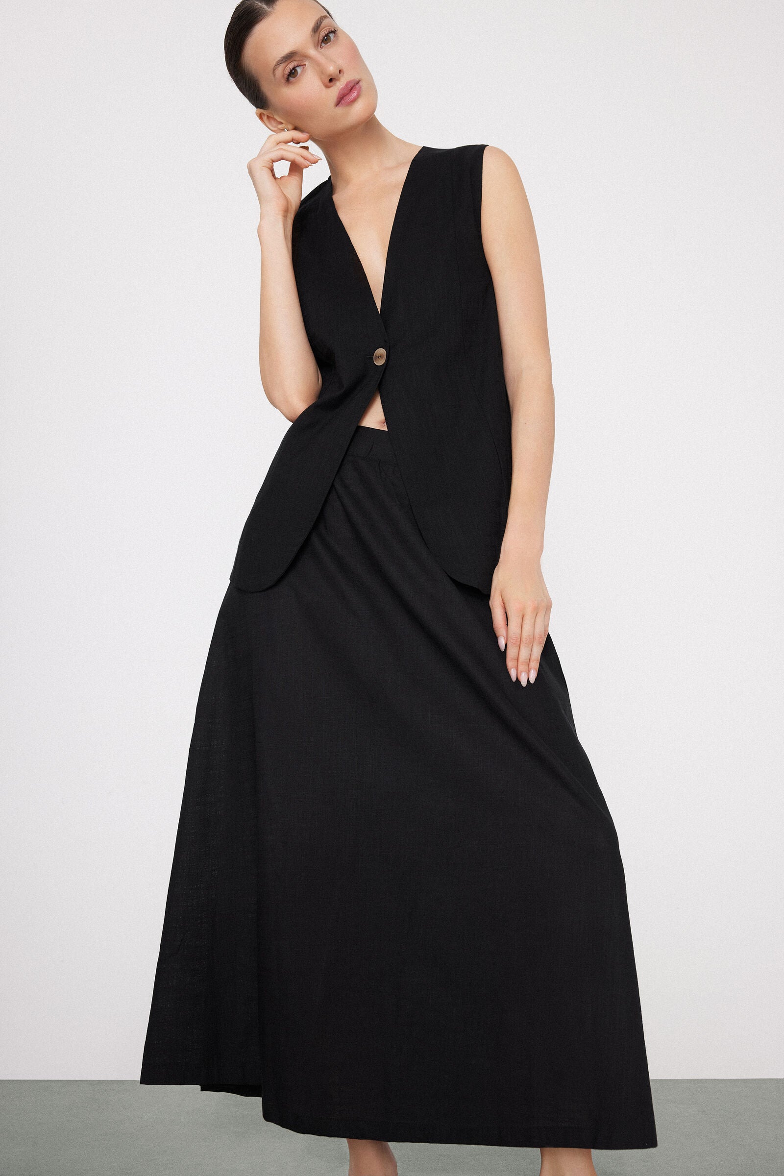 חצאית מקסי מבד קנבס כותנה