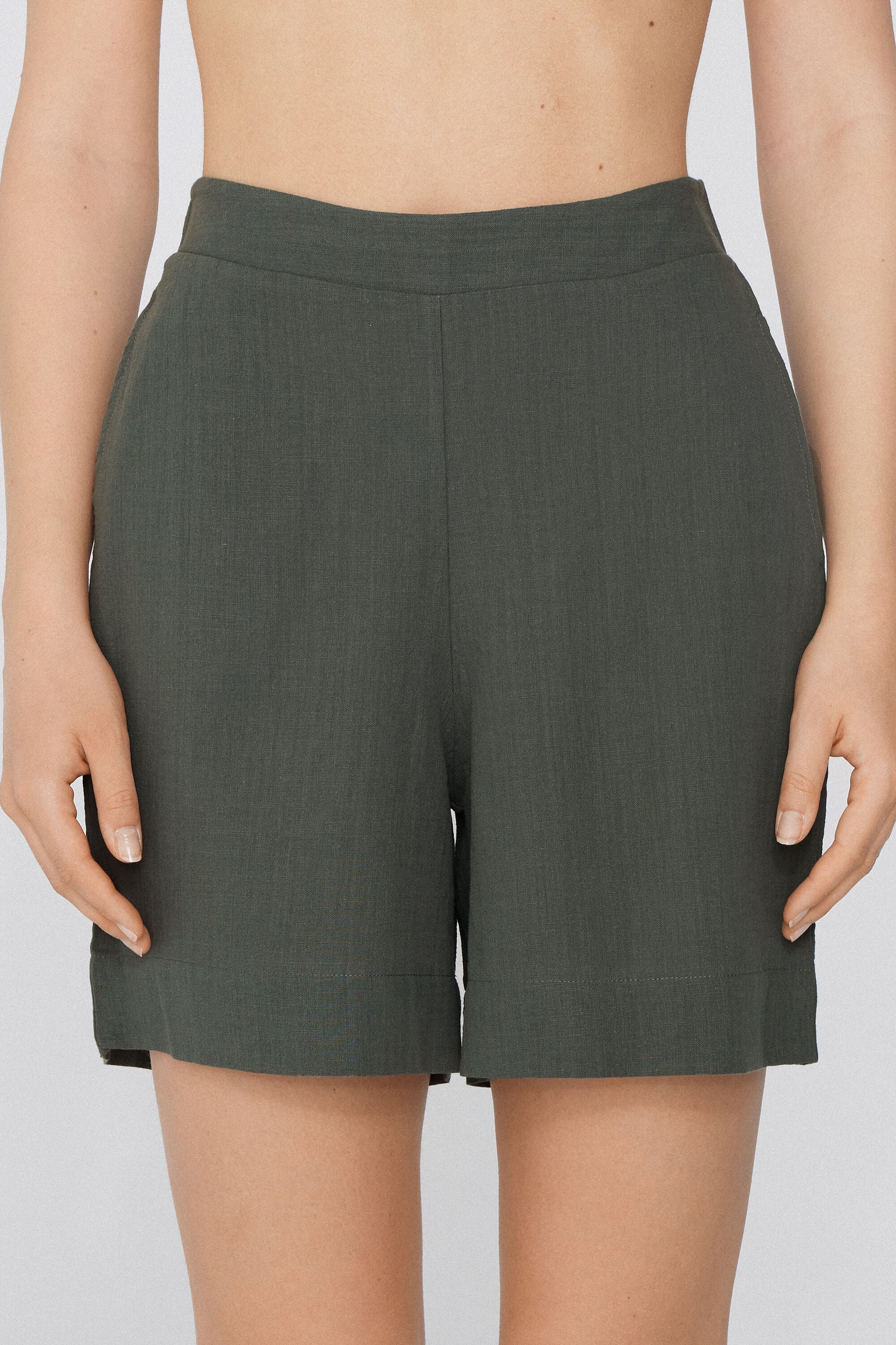מכנסי קנבס כותנה High-Waist
