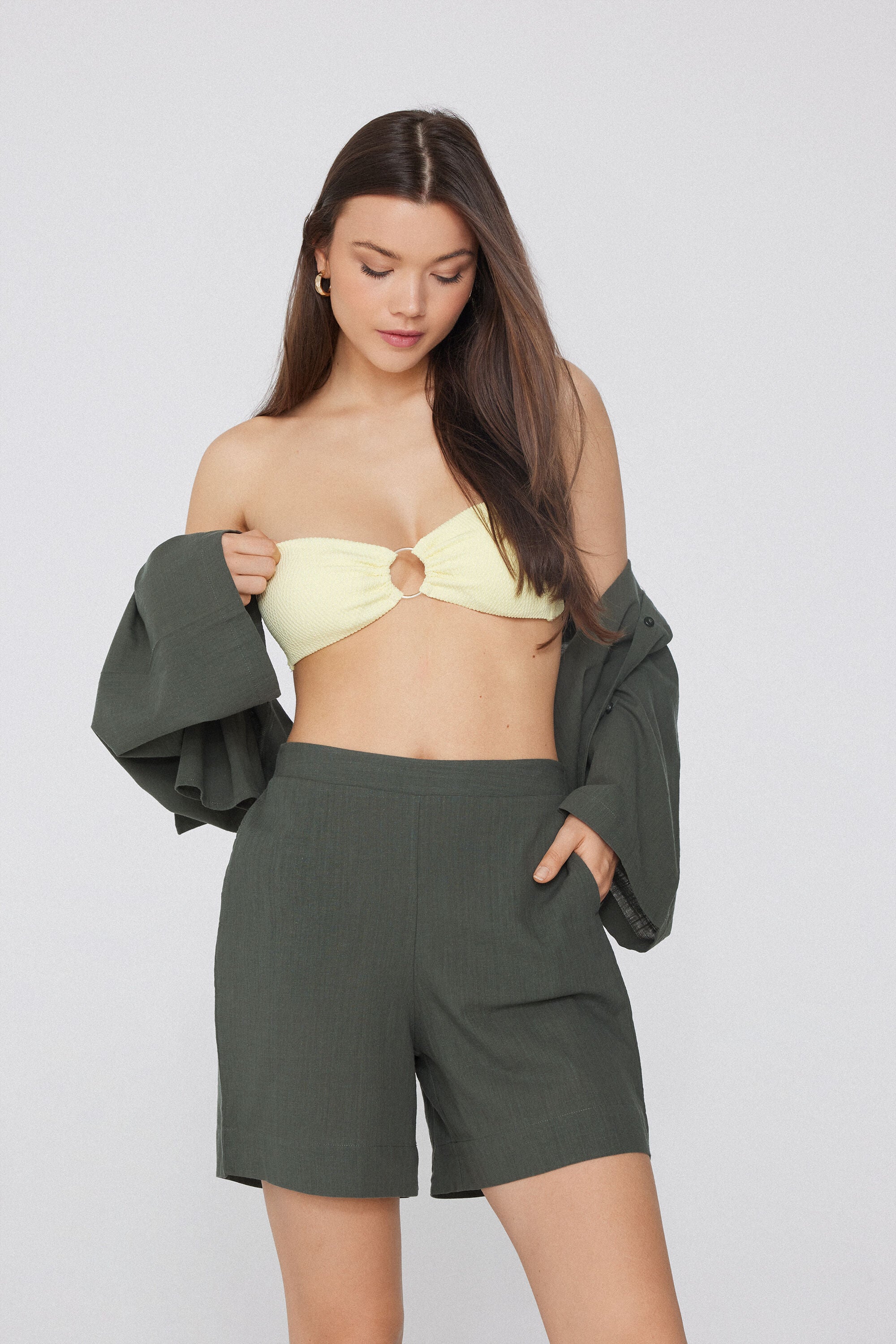 מכנסי קנבס כותנה High-Waist
