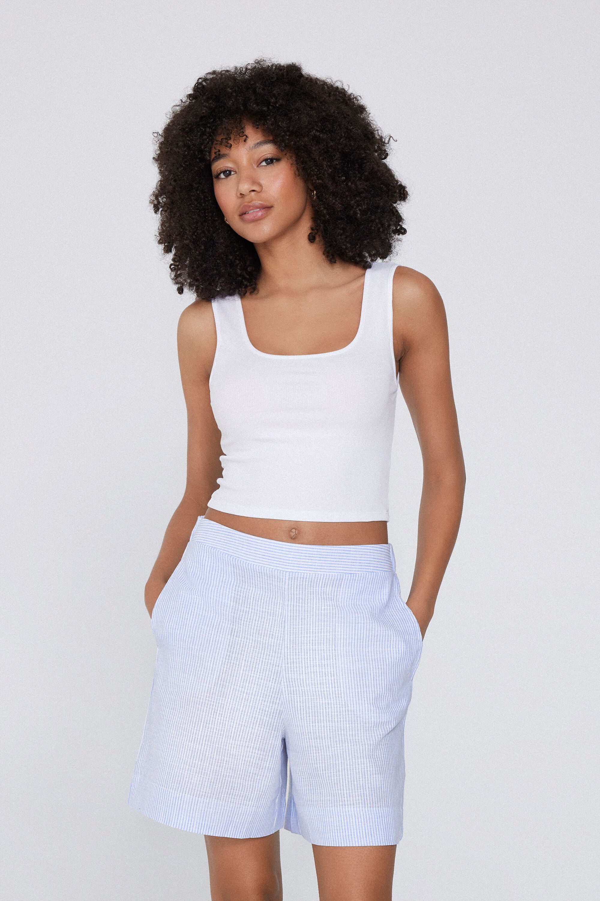 מכנסי קנבס כותנה High-Waist