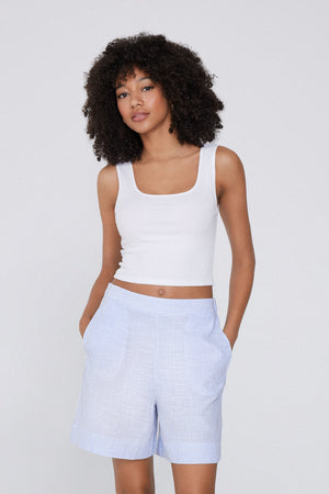 מכנסי קנבס כותנה High-Waist