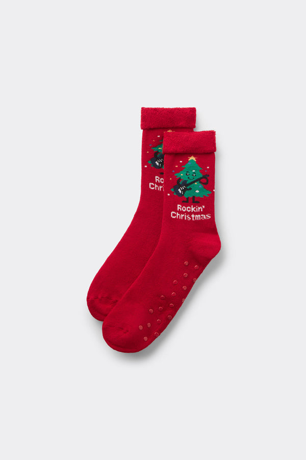 גרביים עבות נגד החלקה לגברים Christmas Print