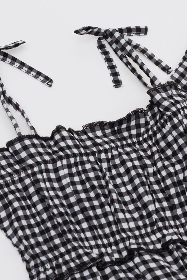 שמלת קנבס עם הדפס משבצות Gingham