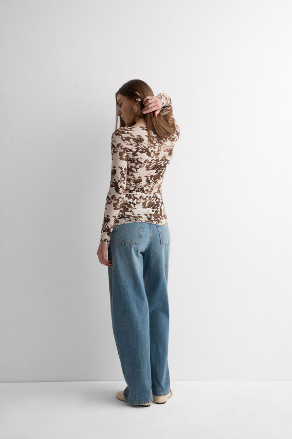 חולצה ארוכה Ultralight Modal and Cashmere בהדפס פרה