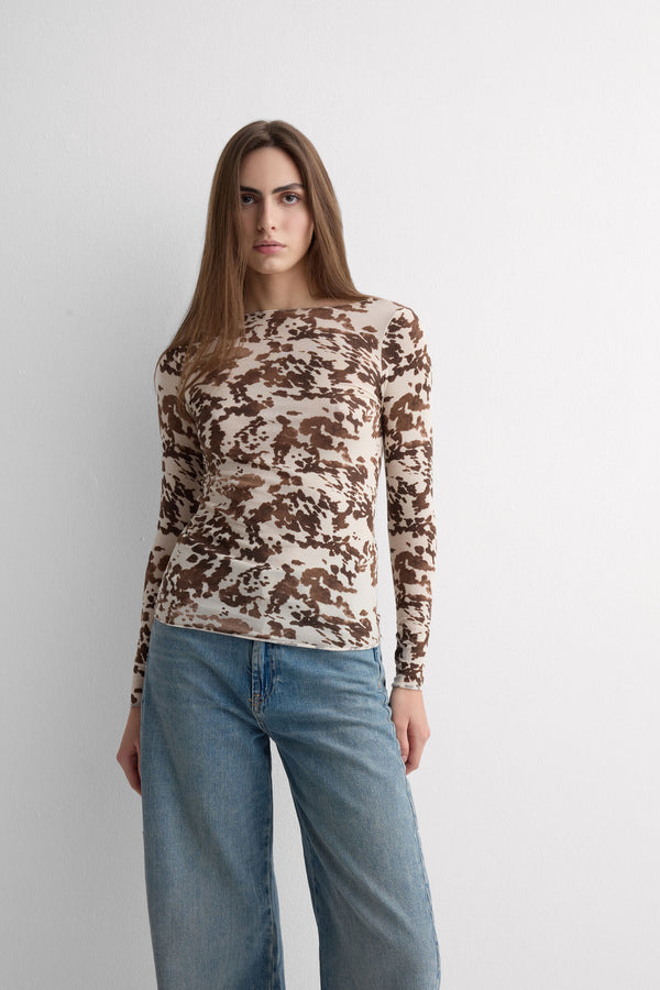 חולצה ארוכה Ultralight Modal and Cashmere בהדפס פרה