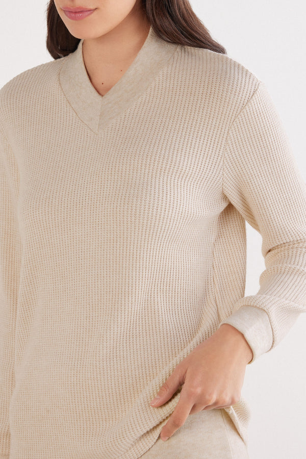 סריג ריב עם מפתח וי Soft Tricot