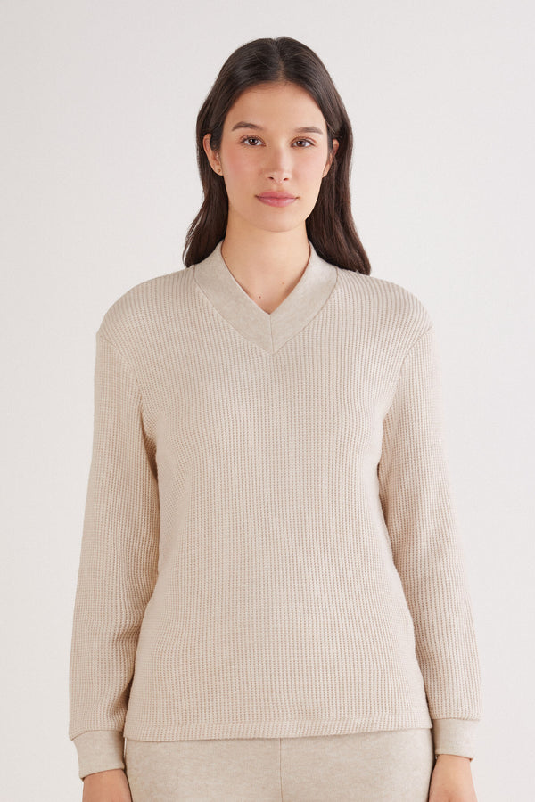 סריג ריב עם מפתח וי Soft Tricot