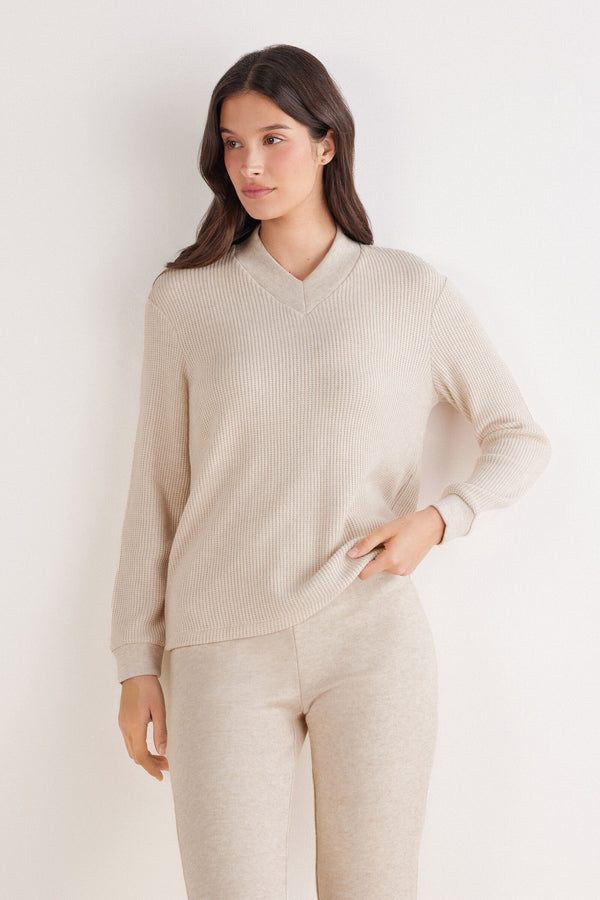 סריג ריב עם מפתח וי Soft Tricot