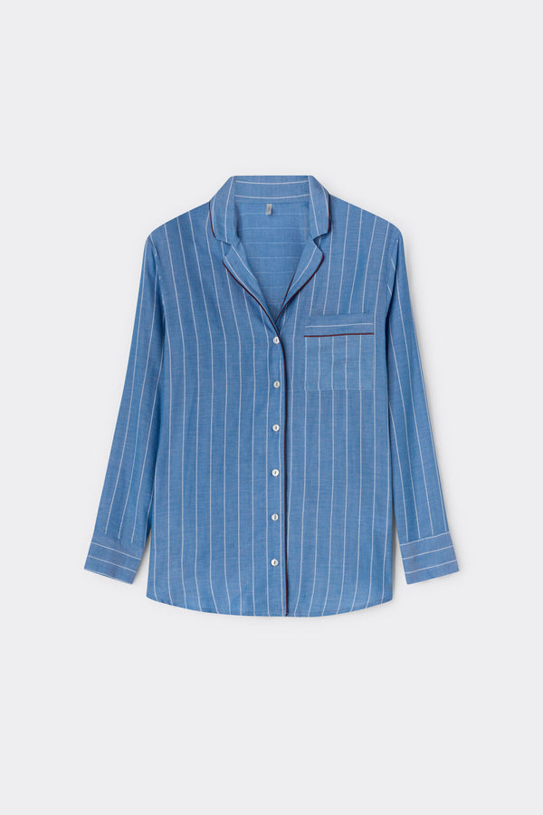 חולצה מכופתרת ארוכה מבד קנבס כותנה Preppy Stripes