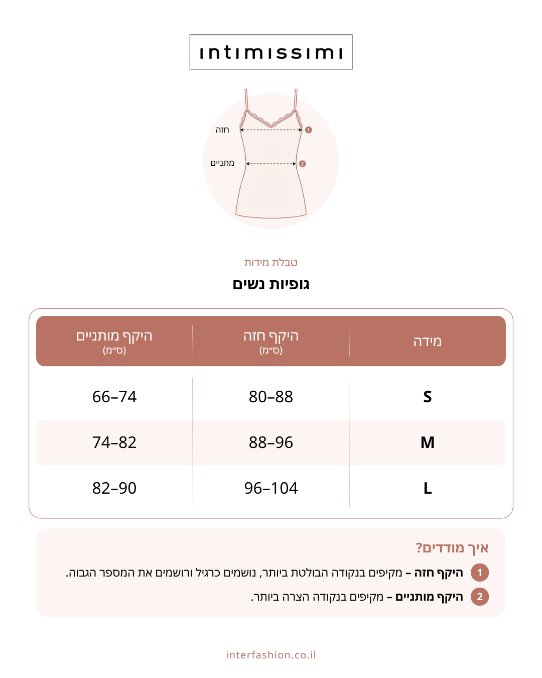 גופיית בייסיק מבד כותנה - טבלת מידות