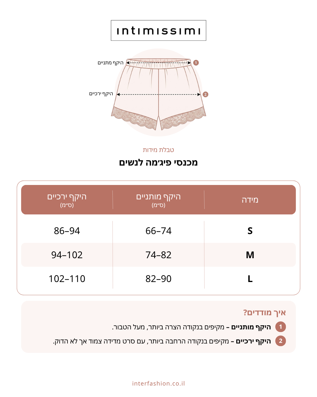 מכנסיים ארוכים מיקרומודל - טבלת מידות