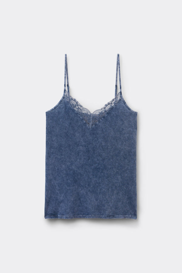 גופייה מבד כותנה מגימור תחרה Denim Romance